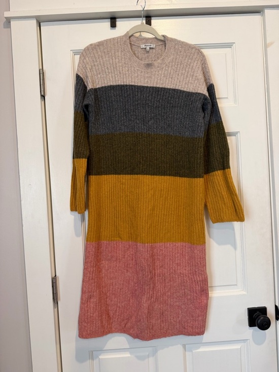Madewell Dresses & Skirts - Madewell Striped Ribbed Knit Midi Long Sleeve Sweater Dress